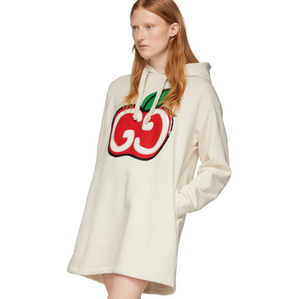 Gucci Off-white GG Apple Hoodie Dress | Lyst
