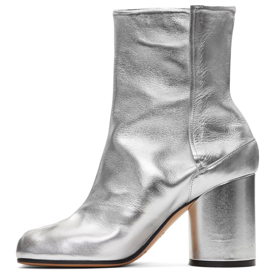 Maison Margiela Silver Leather Tabi Boots in Metallic | Lyst