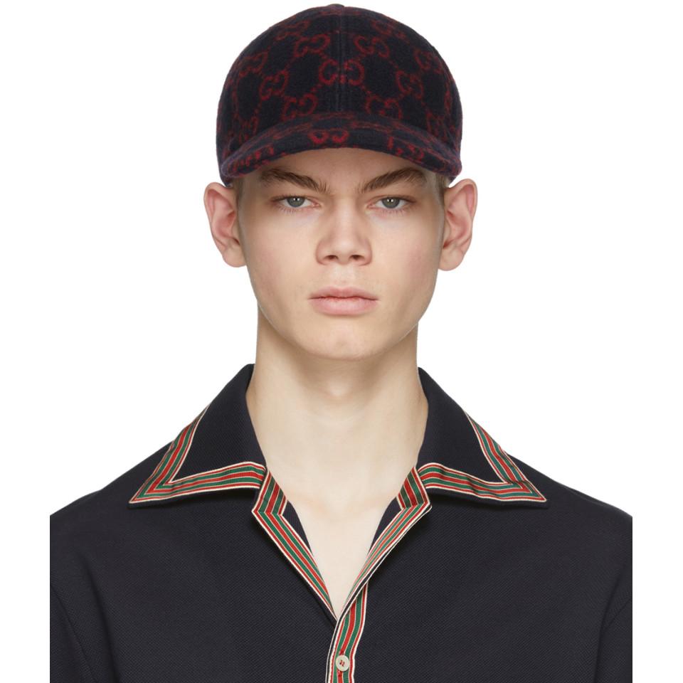 Gucci Navy And Red Wool GG Cap in Blue for Men - Lyst