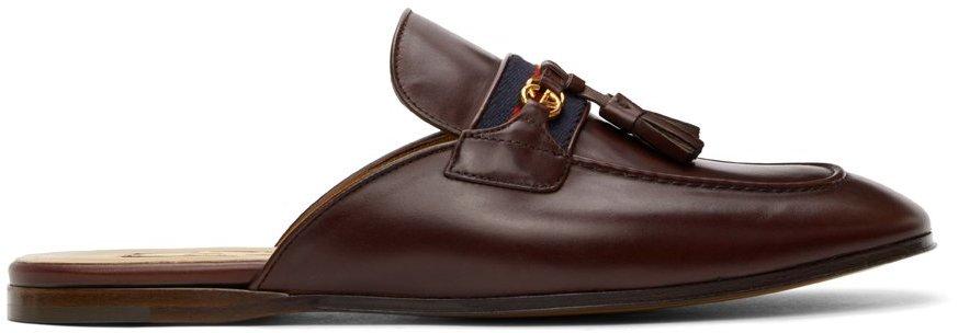 Gucci Leather Burgundy Web Interlocking G Slip-on Loafers for Men - Lyst
