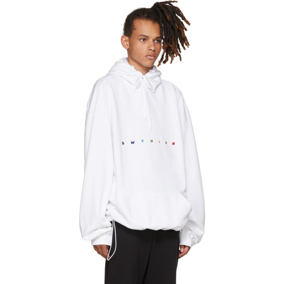 Vetements Cotton White Oversized Sweater Hoodie for Men - Lyst