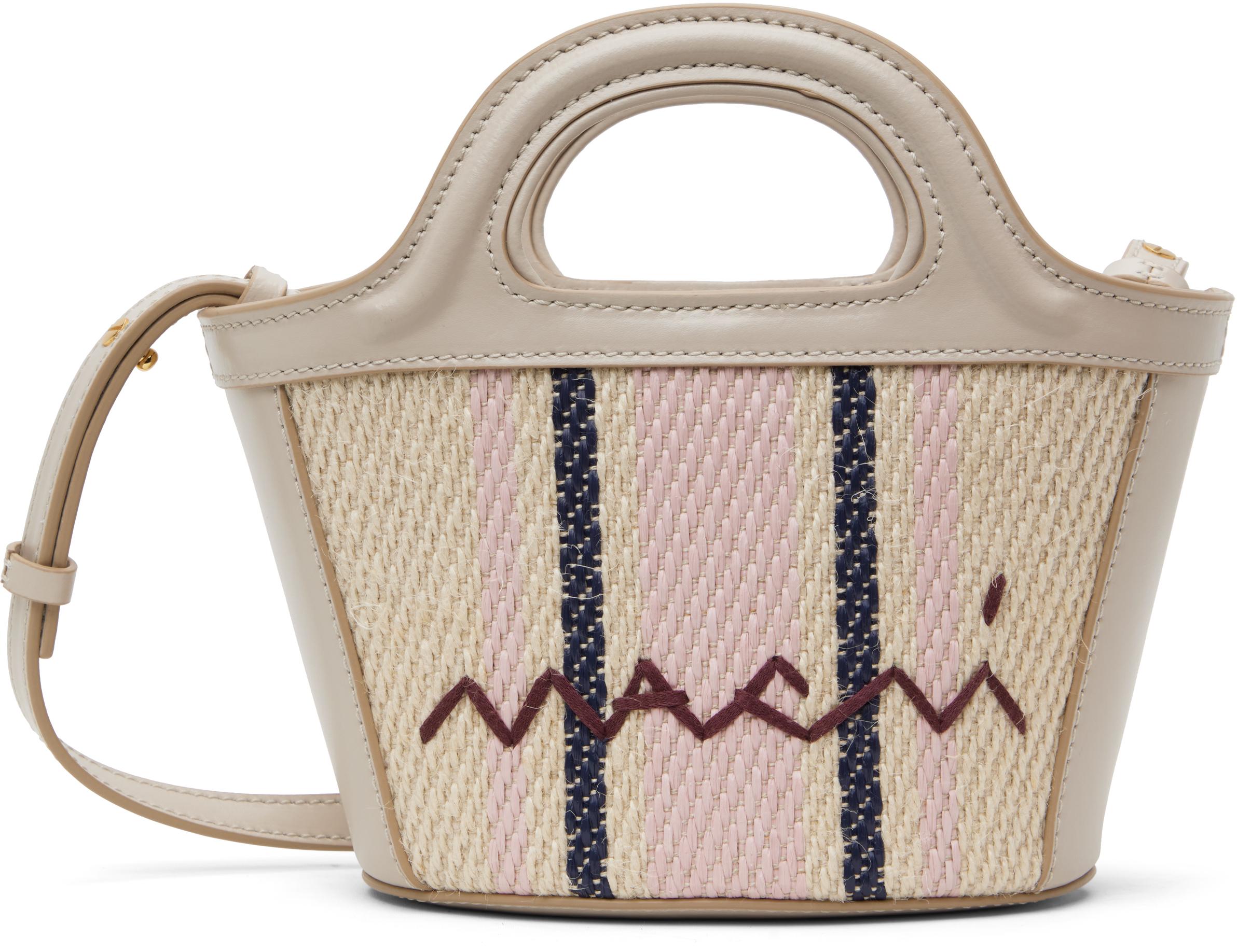 MARNI オフホワイト＆グレー マイクロ Tropicalia トートバッグ Marni オフホワイト＆グレー マイクロ Tropicalia トートバッグ