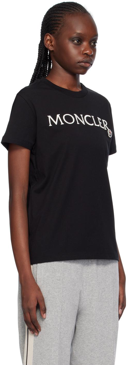 Moncler レディース ブラック ロゴ刺繍 Tシャツ トップス