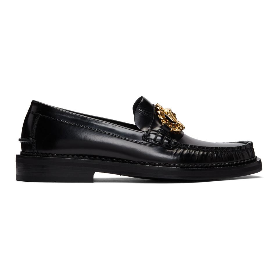 Versace Leather Black Medusa Moccasin Loafers for Men - Lyst