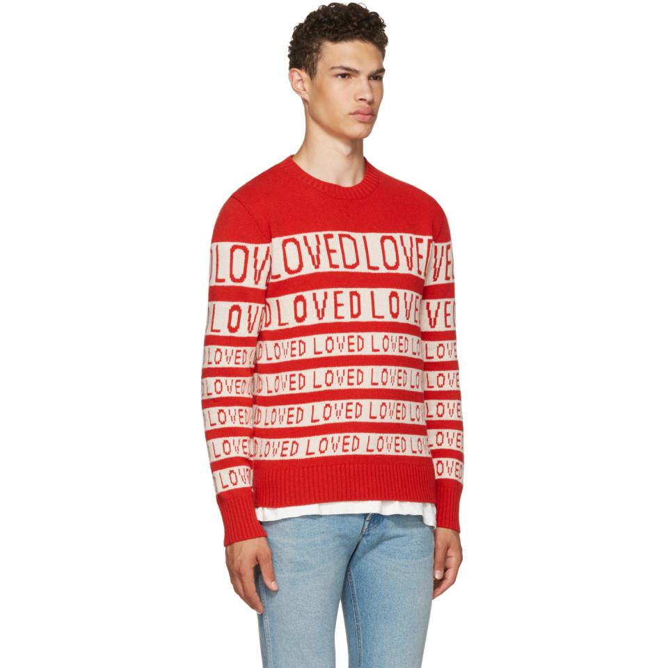 Gucci Red & White 'loved' Sweater for Men | Lyst