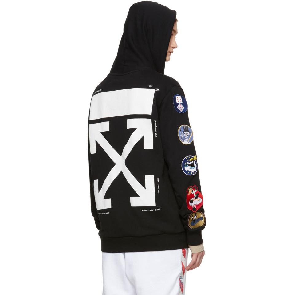 off white hoodie with patches