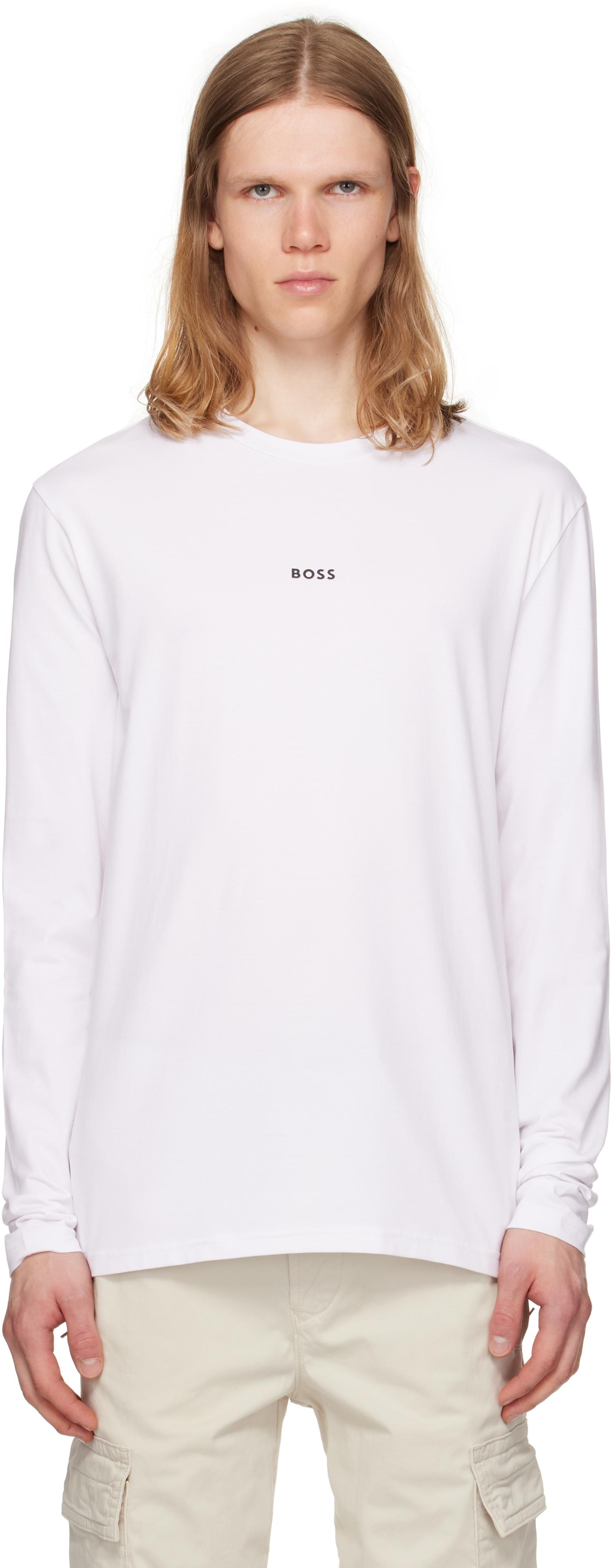 BOSS メンズ 長袖Tシャツ 50522370 100 BOSS - Stretch-cotton T-shirt with logo collar - Black