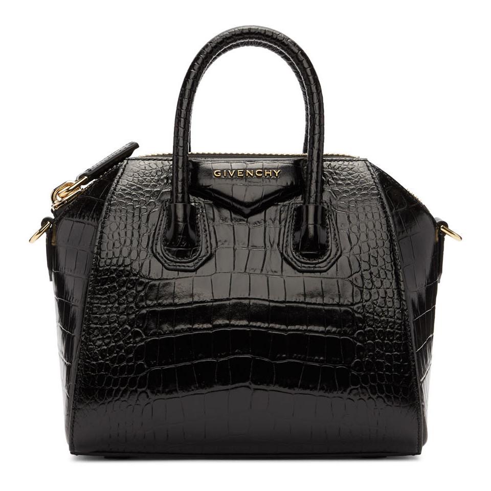 Givenchy Croc Embossed Small Antigona Leather Shoulder Bag in Black - Lyst