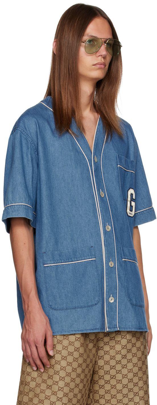 Blue G-appliqué denim shirt, Gucci