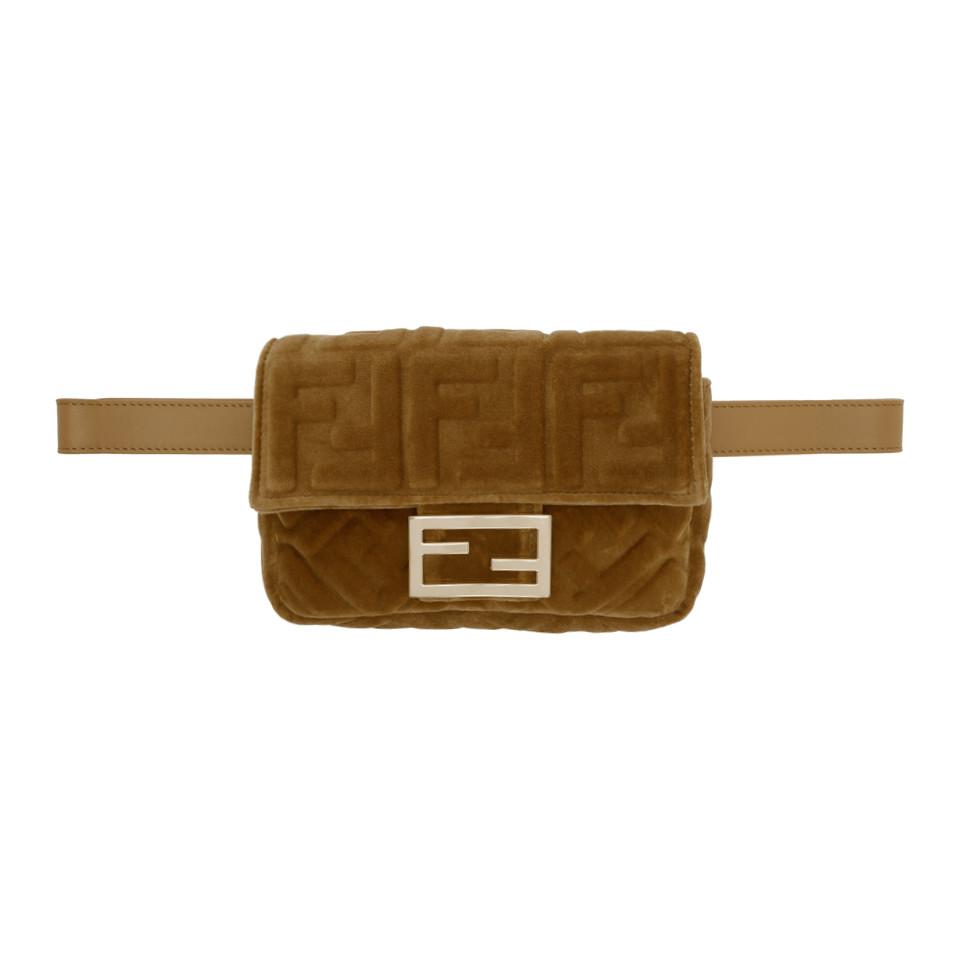Fendi Brown Velvet Mini Forever Belt Bag in Beige (Natural) | Lyst