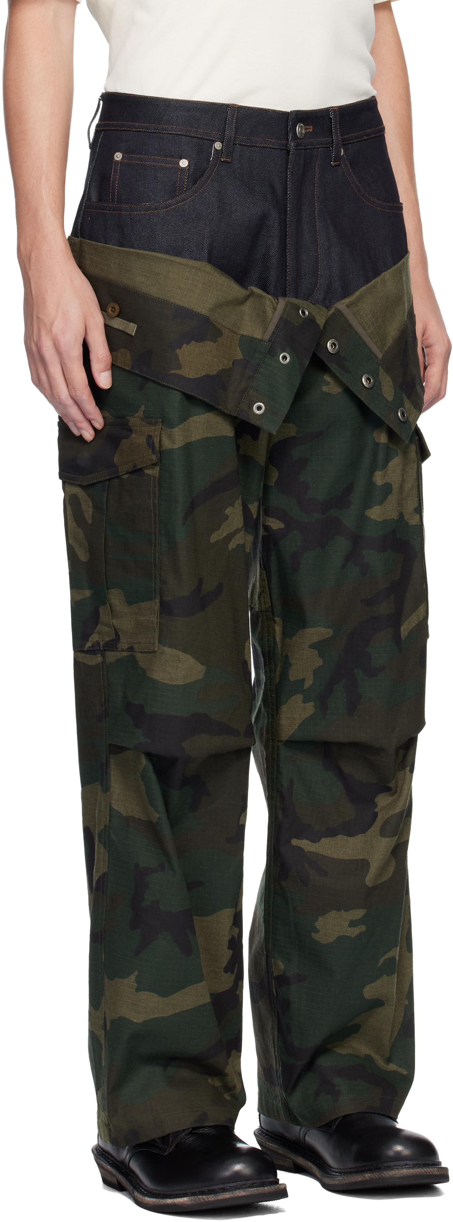 ANDERSSON BELL Khaki Camo Double Waist Work Wide-Leg Trousers in