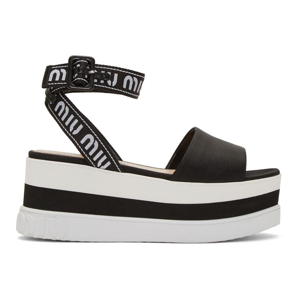 Miu Miu Nylon Platform Sandals in Black | Lyst