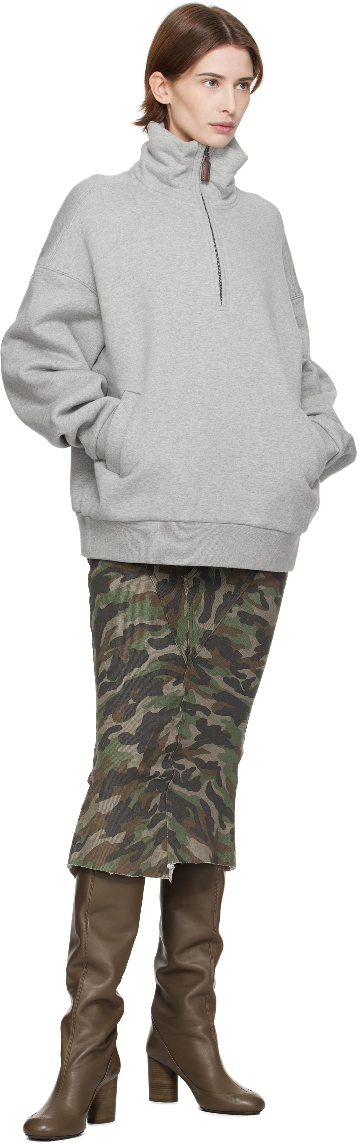 Fax Copy Express Camouflage Fishtail Denim Midi Skirt in Black