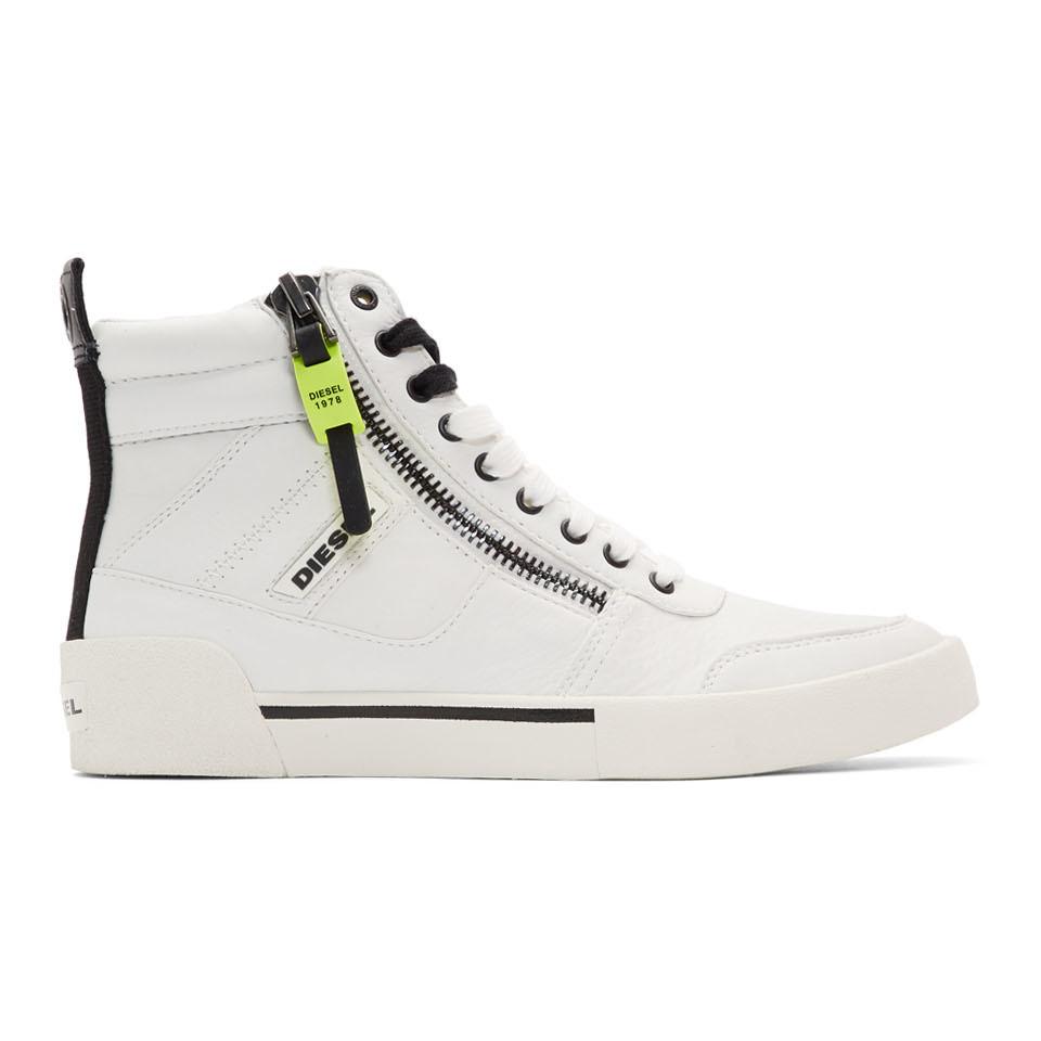 DIESEL Leather White S-dvelows High-top Sneakers for Men | Lyst