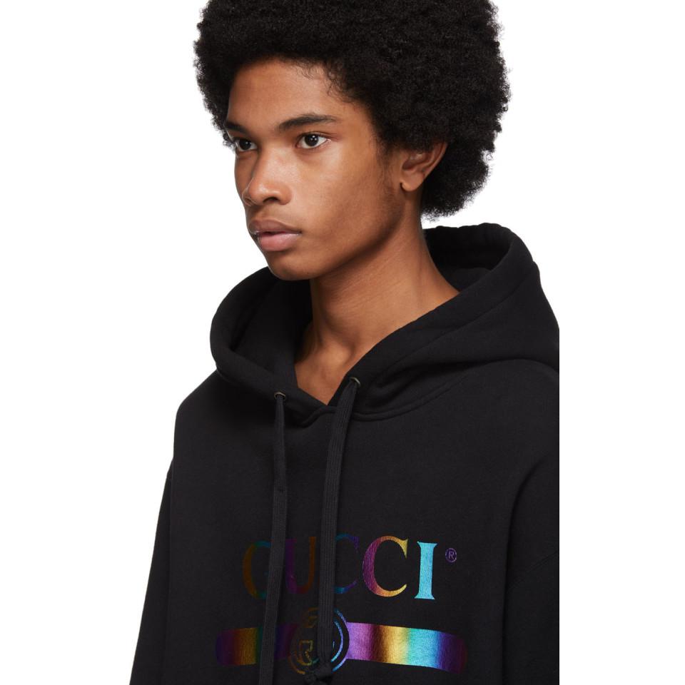 Gucci Black Rainbow Logo Hoodie for Men | Lyst