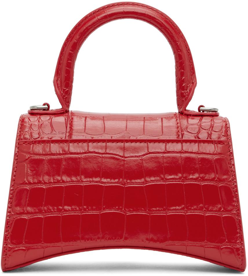 Hourglass XS Croc Effect Leather Tote Bag in Metallic - Balenciaga