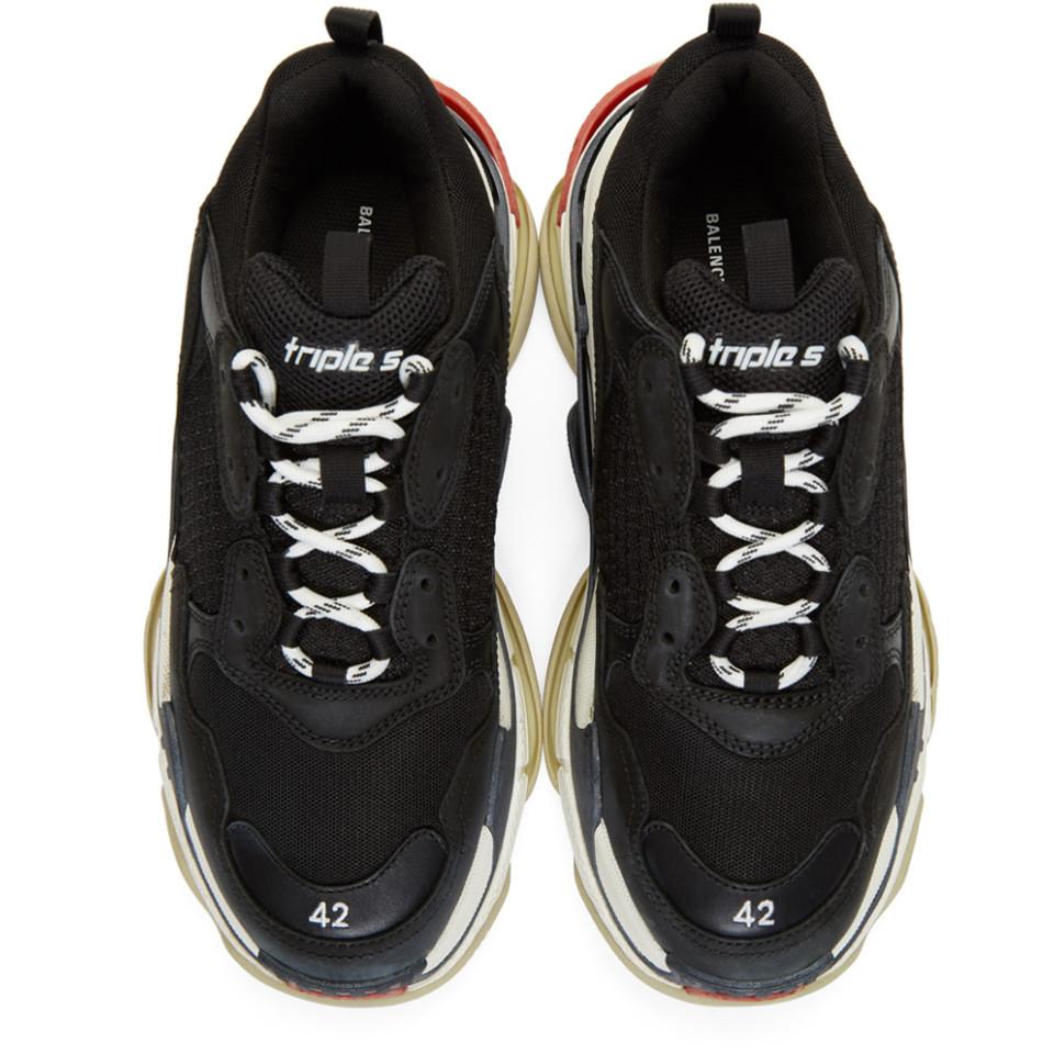 Balenciaga Leather 'triple S' Stack Midsole Mesh Sneakers in Black ...
