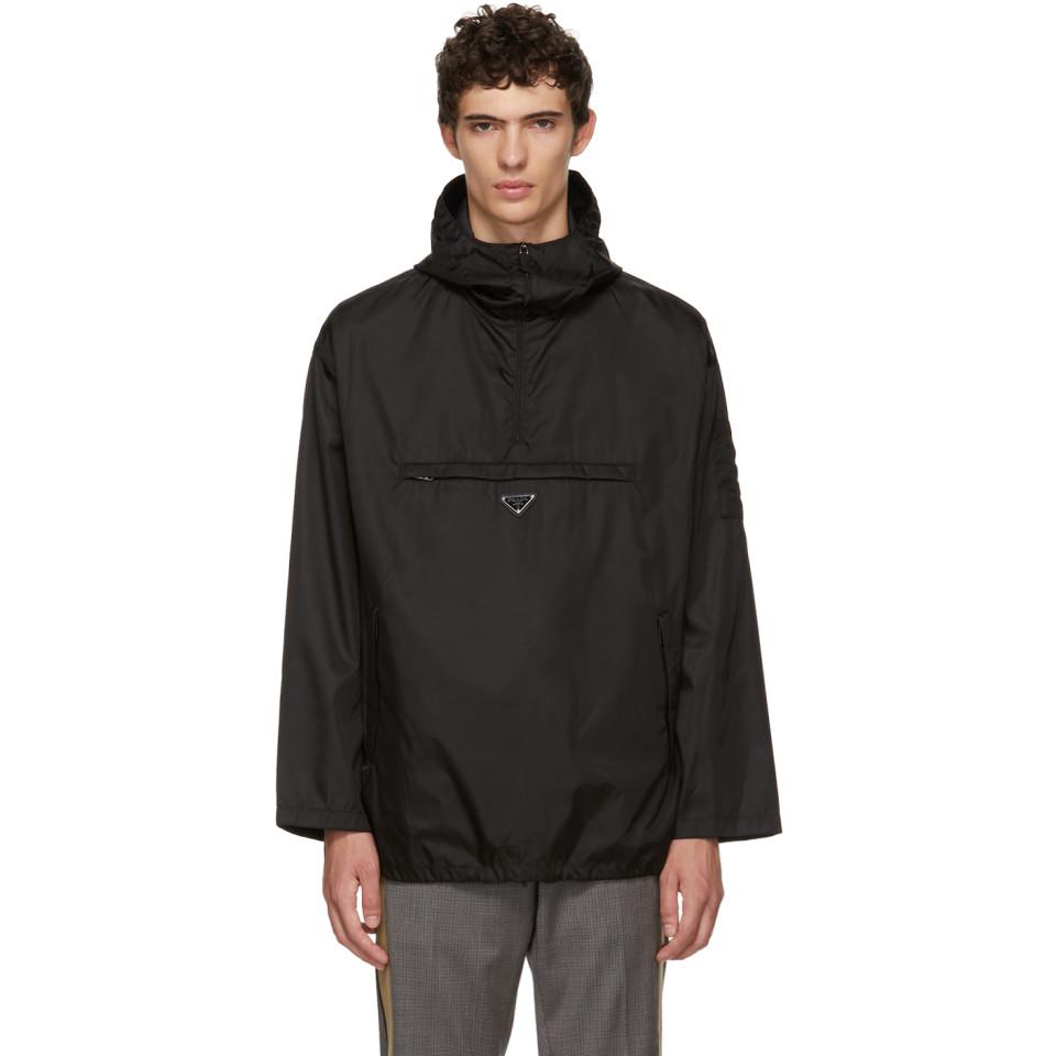 Prada Synthetic Black Half-zip Hooded Jacket for Men | Lyst Australia