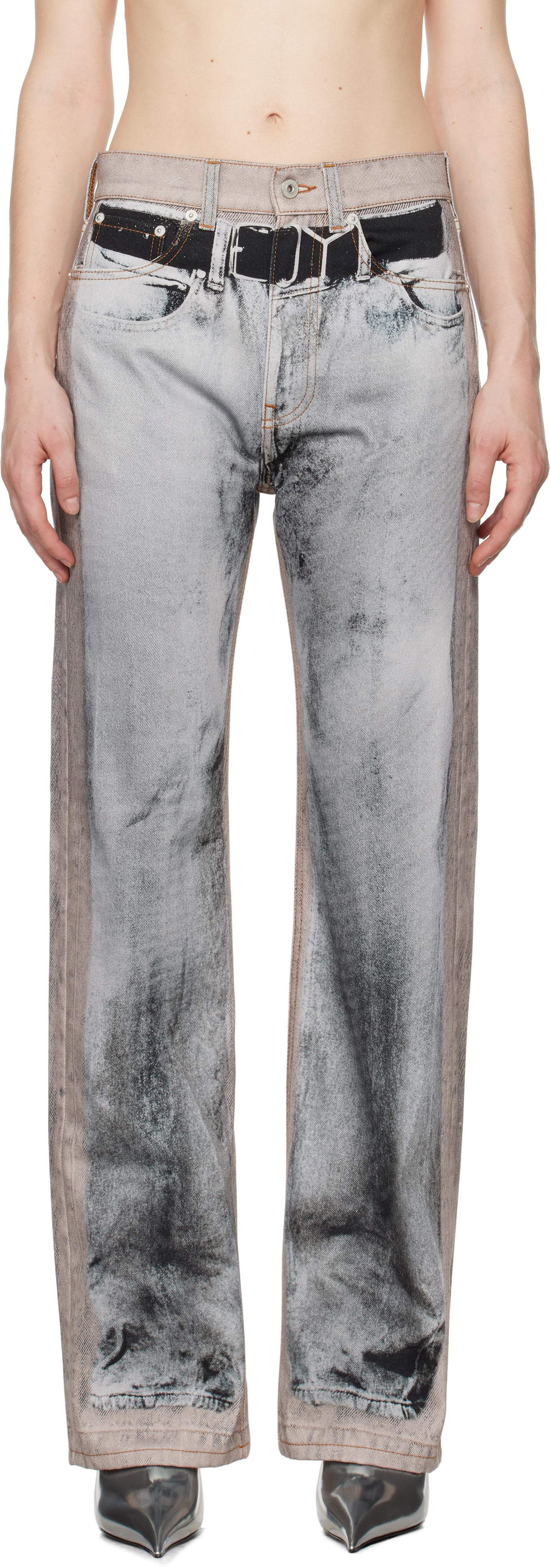 【WV PROJECT】24SS★ Cozy Slub Denim Banding Pants Girls Baggy Denim Pants Straight Wide Leg Denim Pant Casual