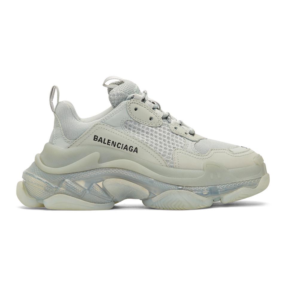 Balenciaga Synthetic Triple S Clear Sole Trainers in Grey (Gray) | Lyst