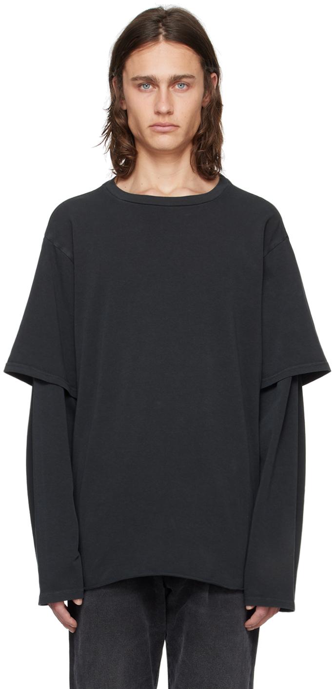 424 メンズ ブラック レイヤード 長袖tシャツ Tシャツ