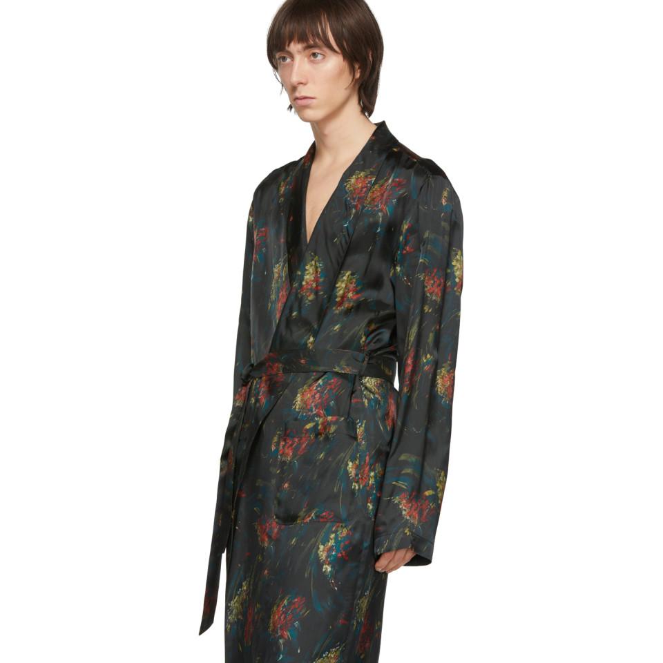 Dries Van Noten Multicolor Satin Floral Robe in Black for Men | Lyst