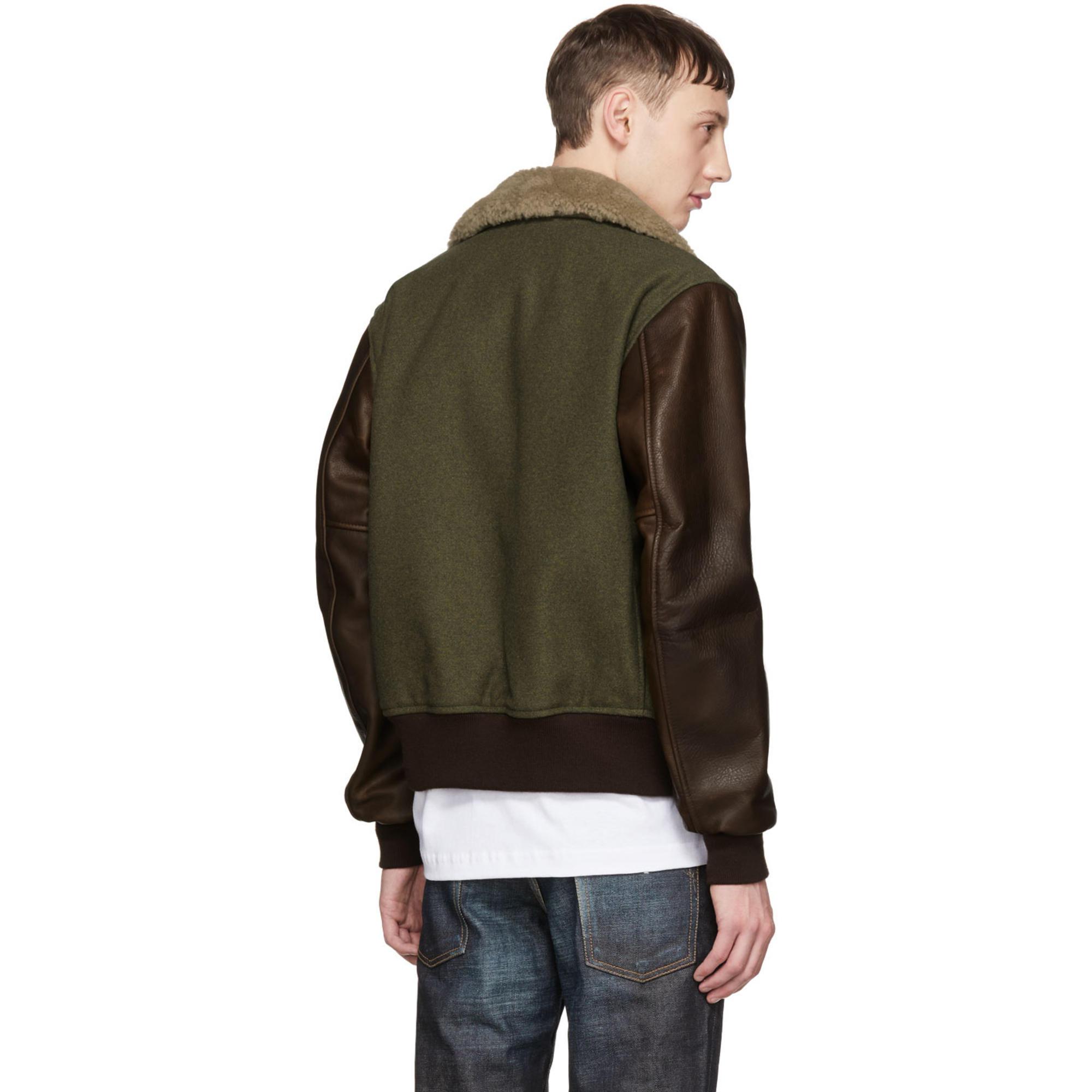 Schott Nyc Green Wool And Leather Er Jacket For Men