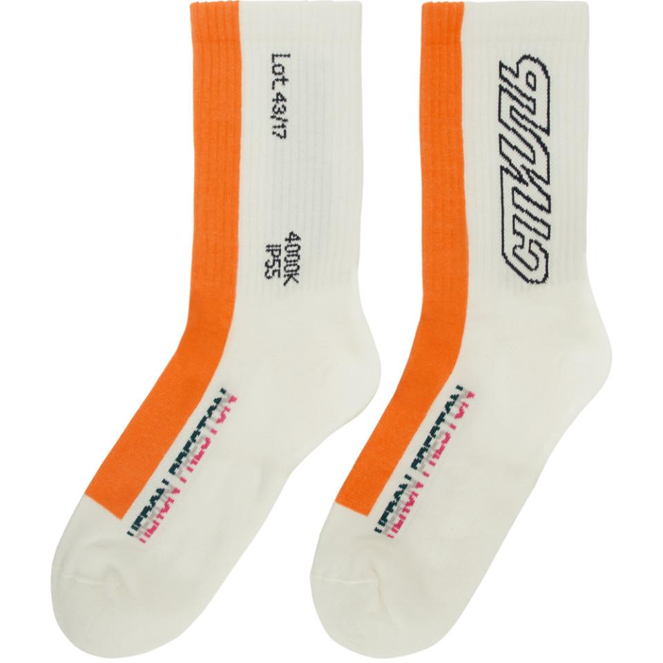 Heron Preston Cotton White And Orange Style Socks | Lyst