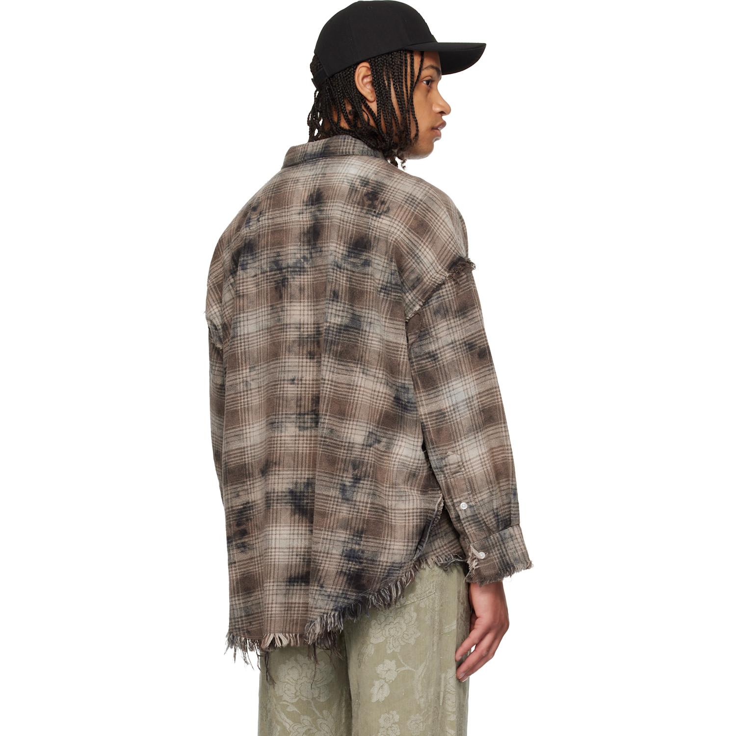 メンズ R13 ブラウン＆グレー Shredded Seam Drop Neck シャツ 