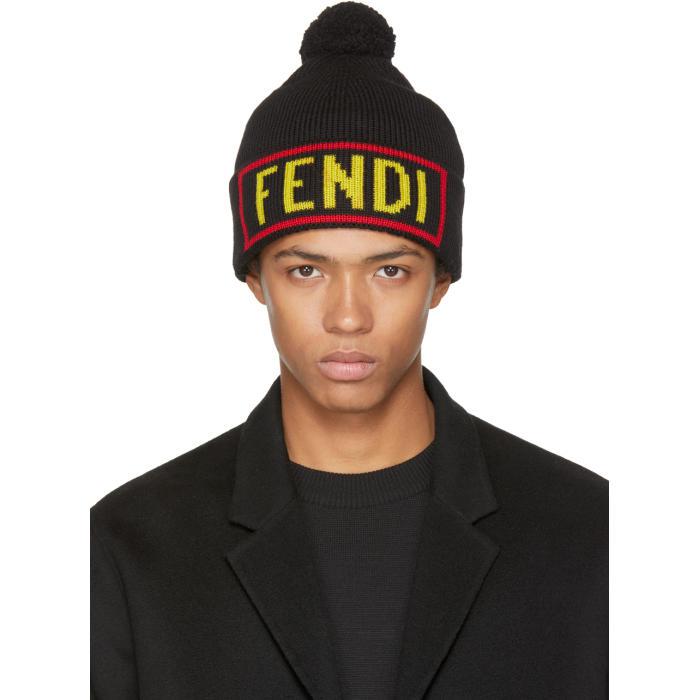 Fendi Wool Black 'love' Pom Pom Beanie for - Lyst