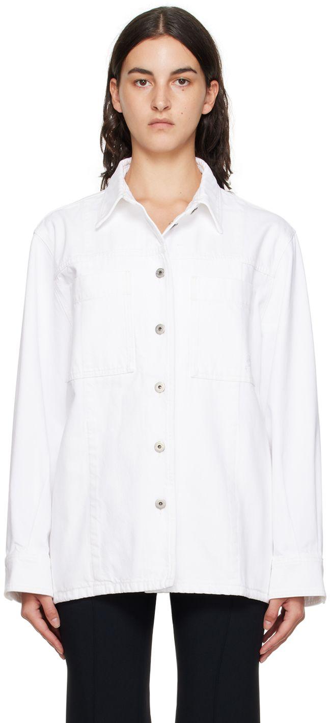 Burberry Button Denim Jacket in White | Lyst