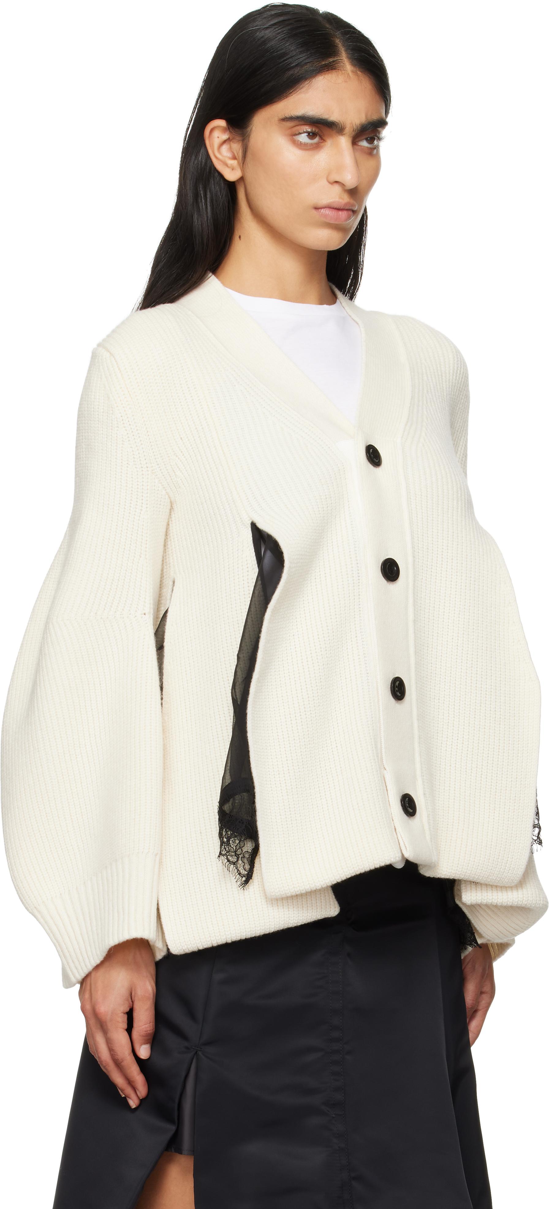 Sacai レディース ナチュラル オフホワイト ウールニット Sacai レディース ナチュラル オフホワイト ウールニット