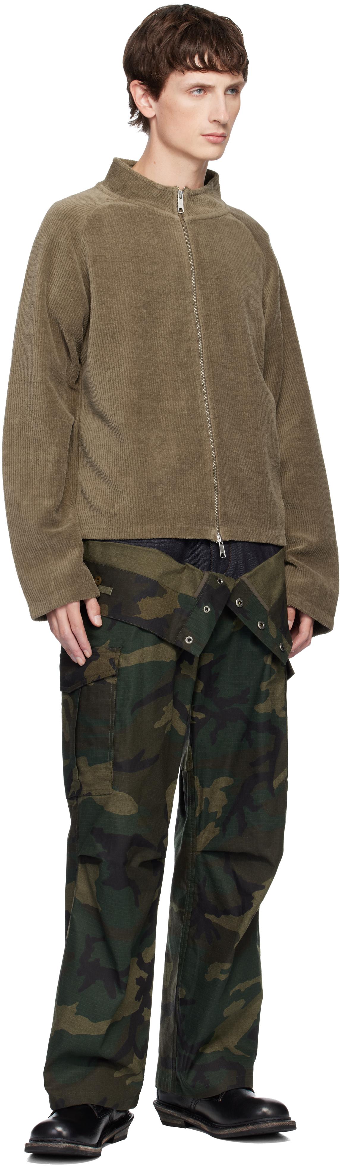 ANDERSSON BELL Khaki Camo Double Waist Work Wide-Leg Trousers in