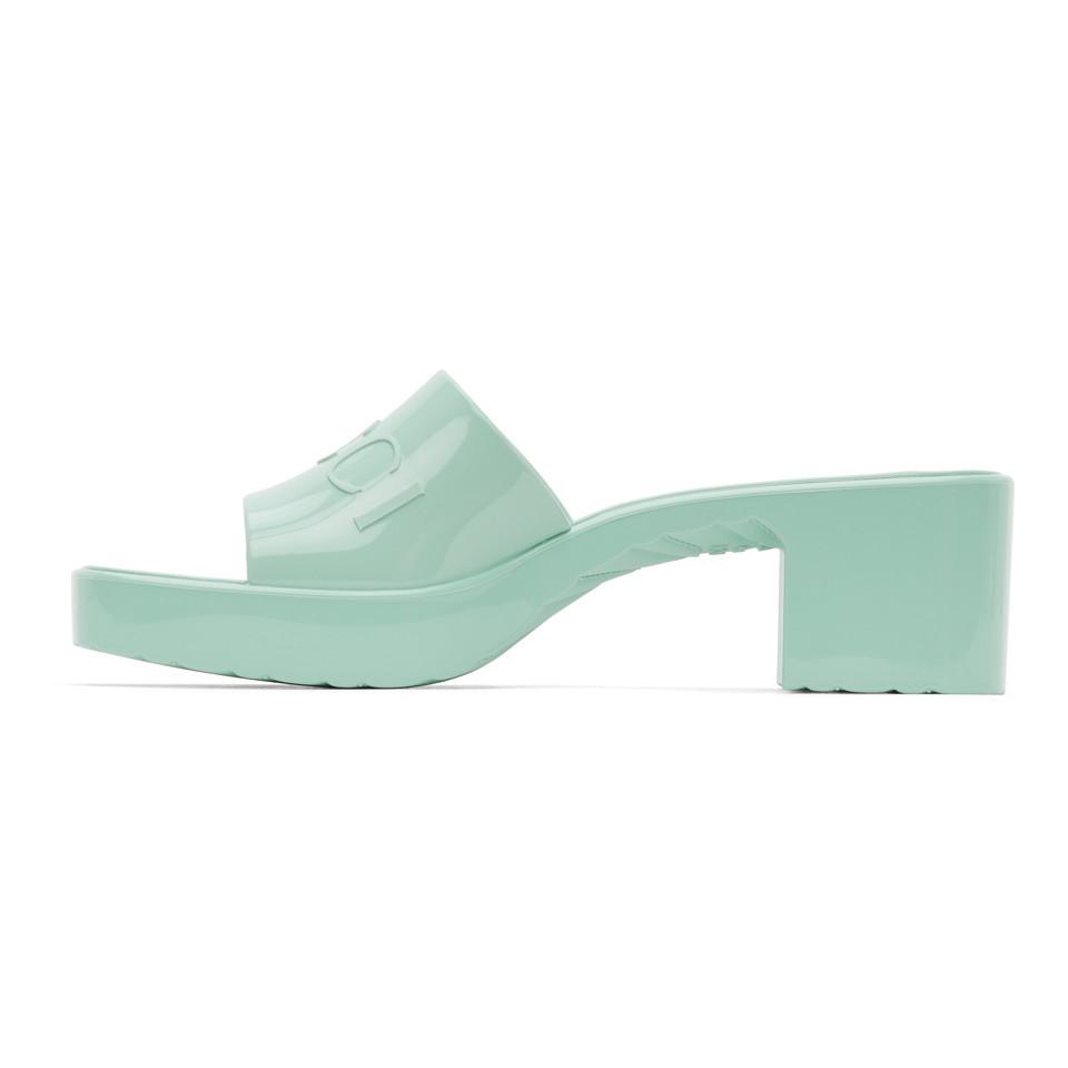 Gucci Green Rubber Slide Sandals - Lyst