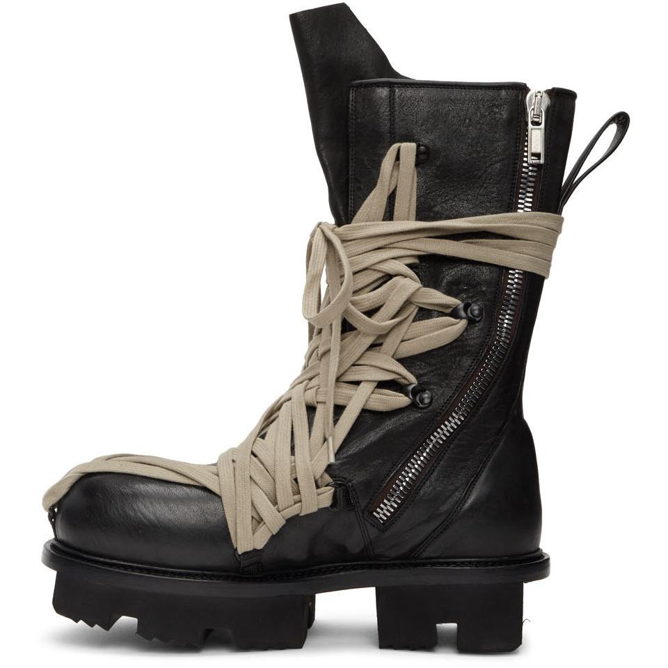 Rick Owens Black Lace Up Army Megatooth Boots for Men | Lyst