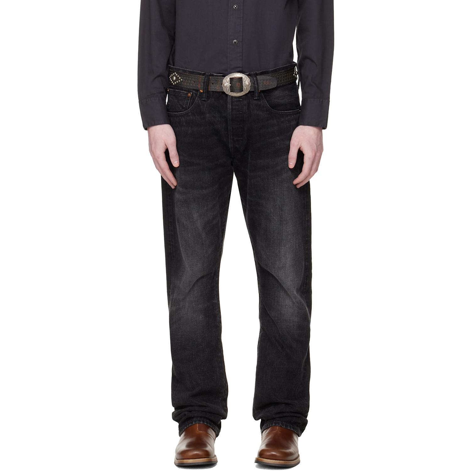 メンズ RRL ブラック Slim Boot Distressed セルビッジジーンズ 