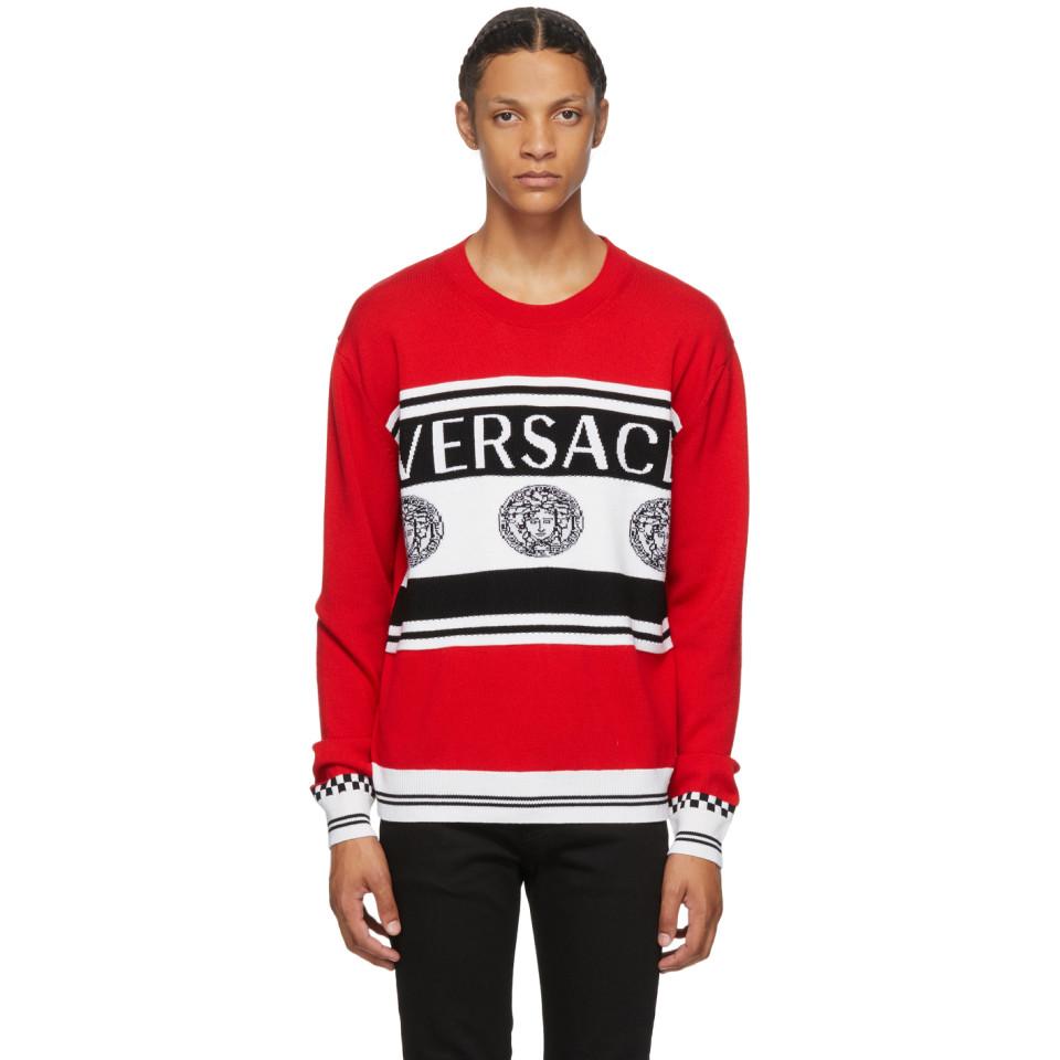 Versace Wool Red And Black Vintage Medusa Sweater for Men - Lyst