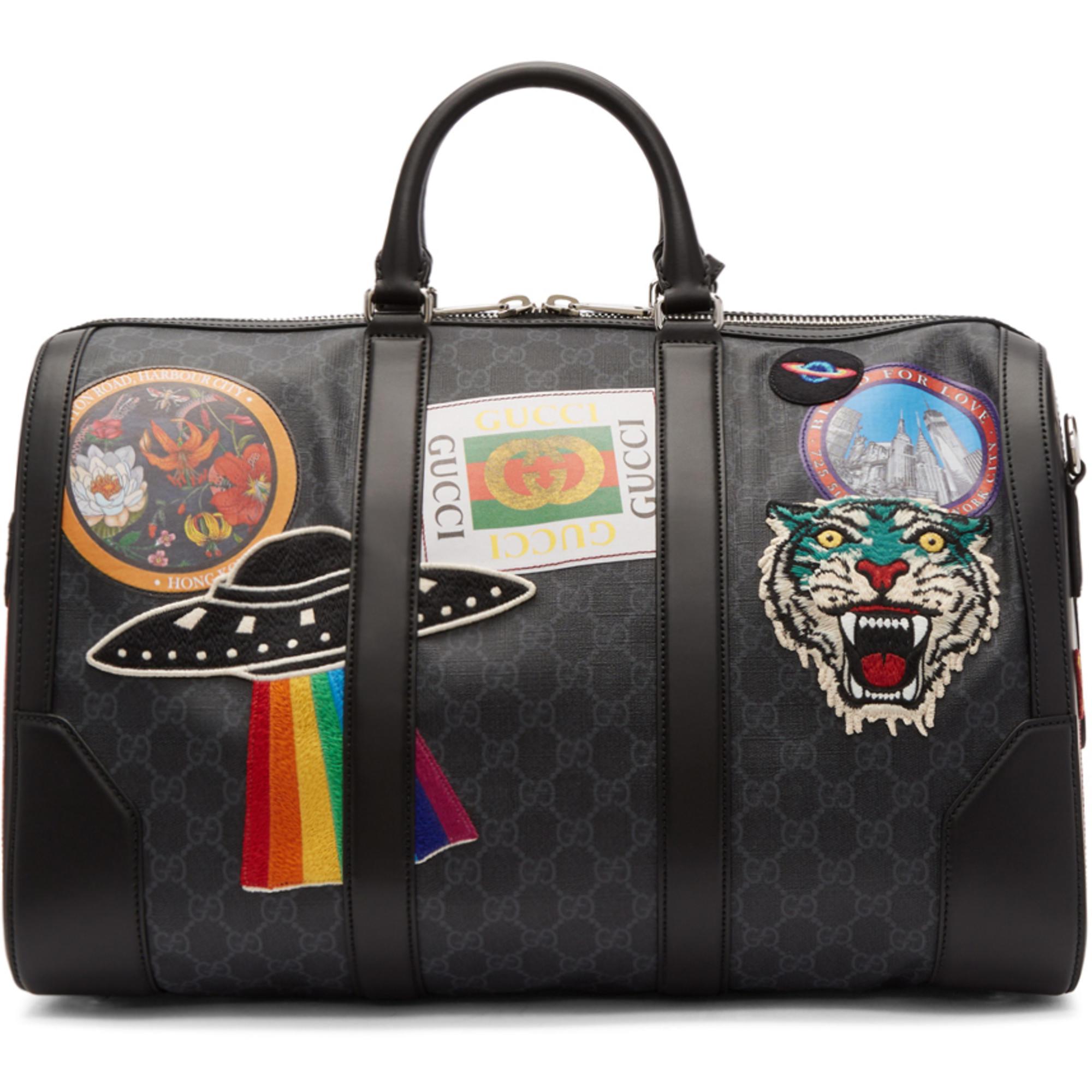 Gucci Black Gg Supreme Patches Duffle Bag