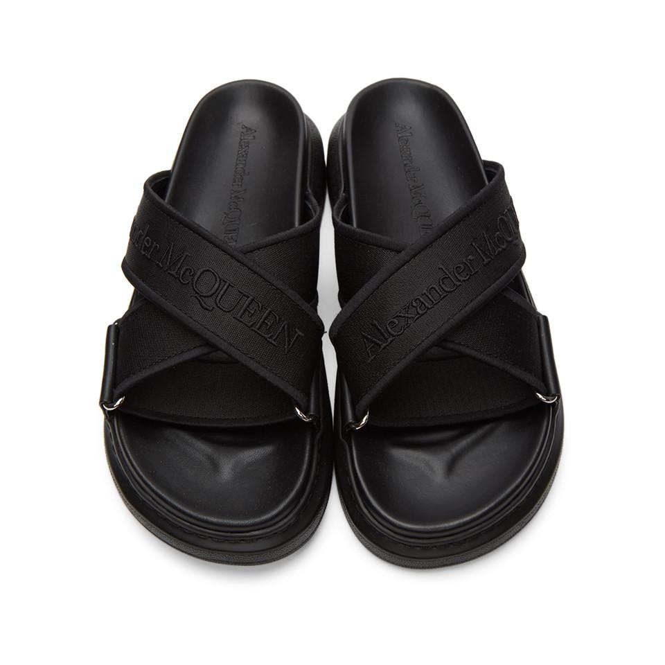 Alexander McQueen Leather Black Oversized Hybrid Slides for Men - Lyst