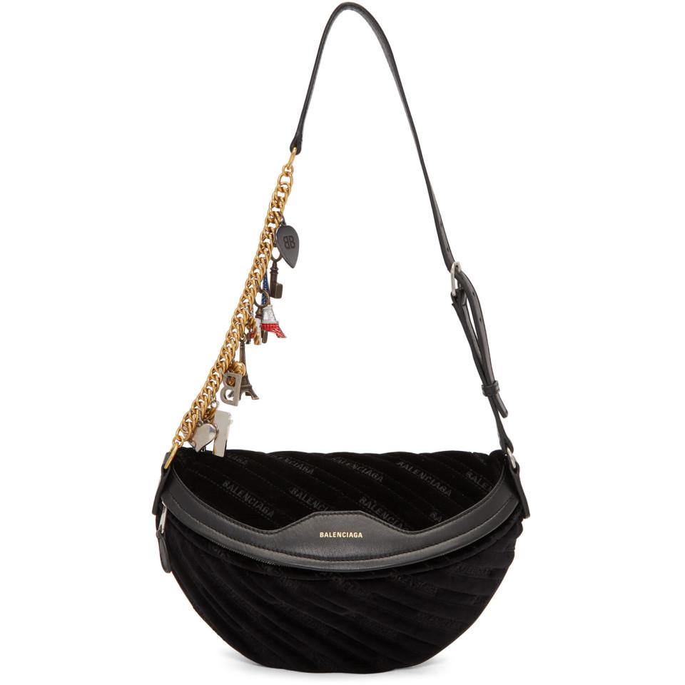 Balenciaga Velvet Black Small Souvenir Charm Bag - Lyst
