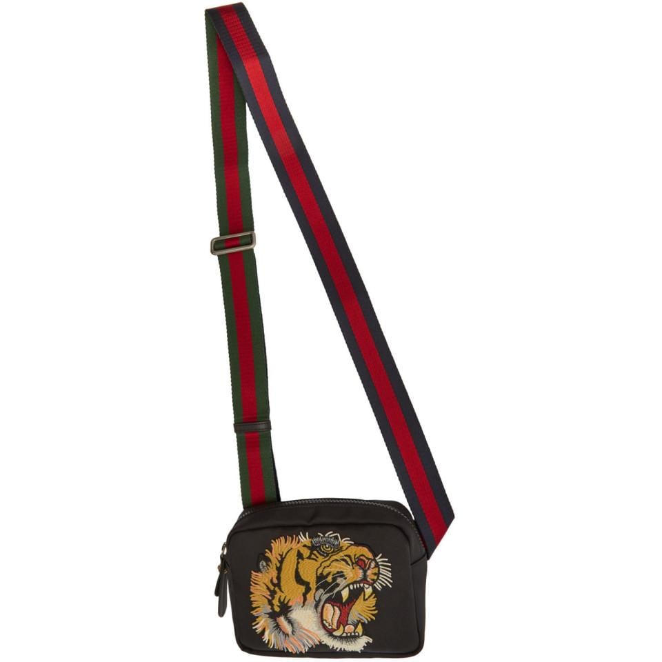 Gucci Canvas Black Tiger Messenger Bag 