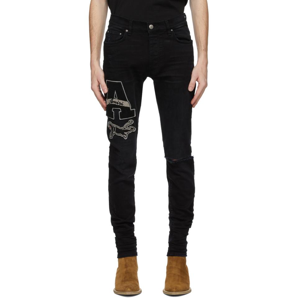 Amiri Denim Black Varsity Patch Jeans for Men - Lyst
