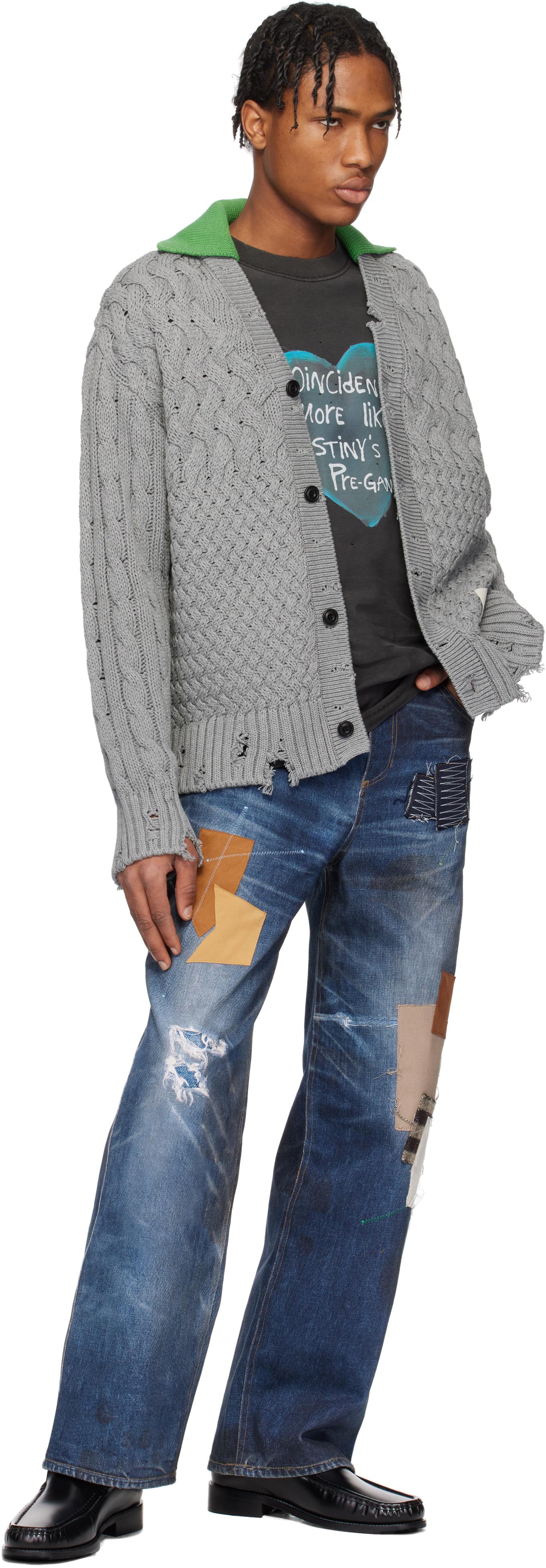 メンズ ANDERSSON BELL グレー Collar Vネックカーディガン ブラック