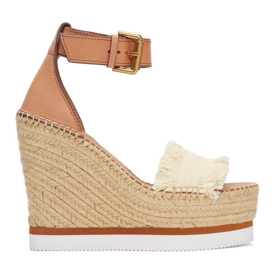 See By Chloé Glyn Canvas Espadrille Wedge Sandals in Tan/Cream (Natural ...