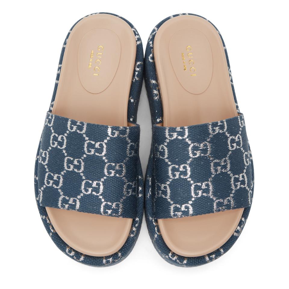 blue gucci platform slides