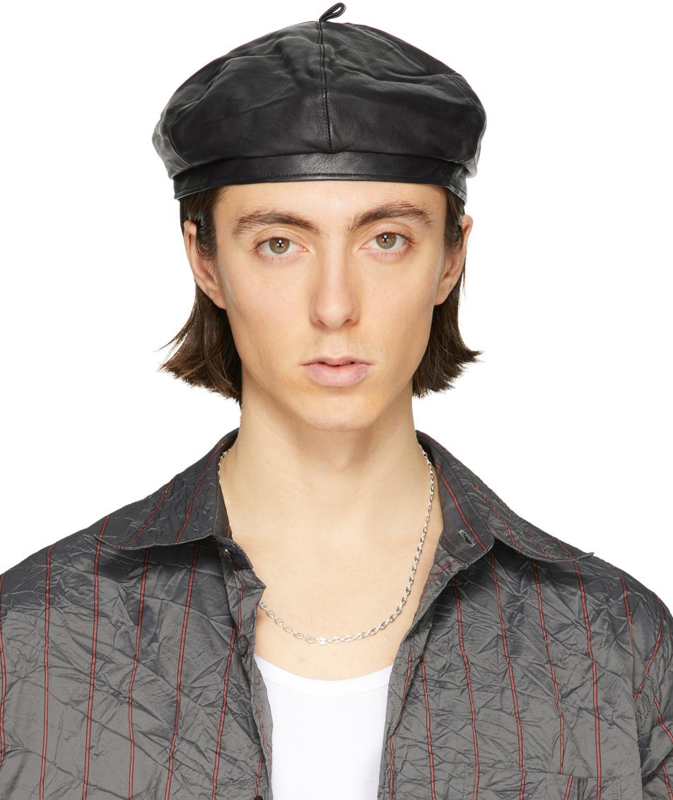 Our Legacy Black Leather Beret for Men 