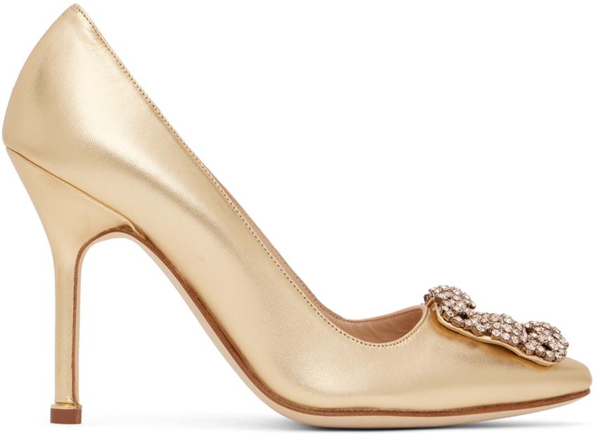 Manolo Blahnik Gold Hangisi Heels in Metallic | Lyst Canada