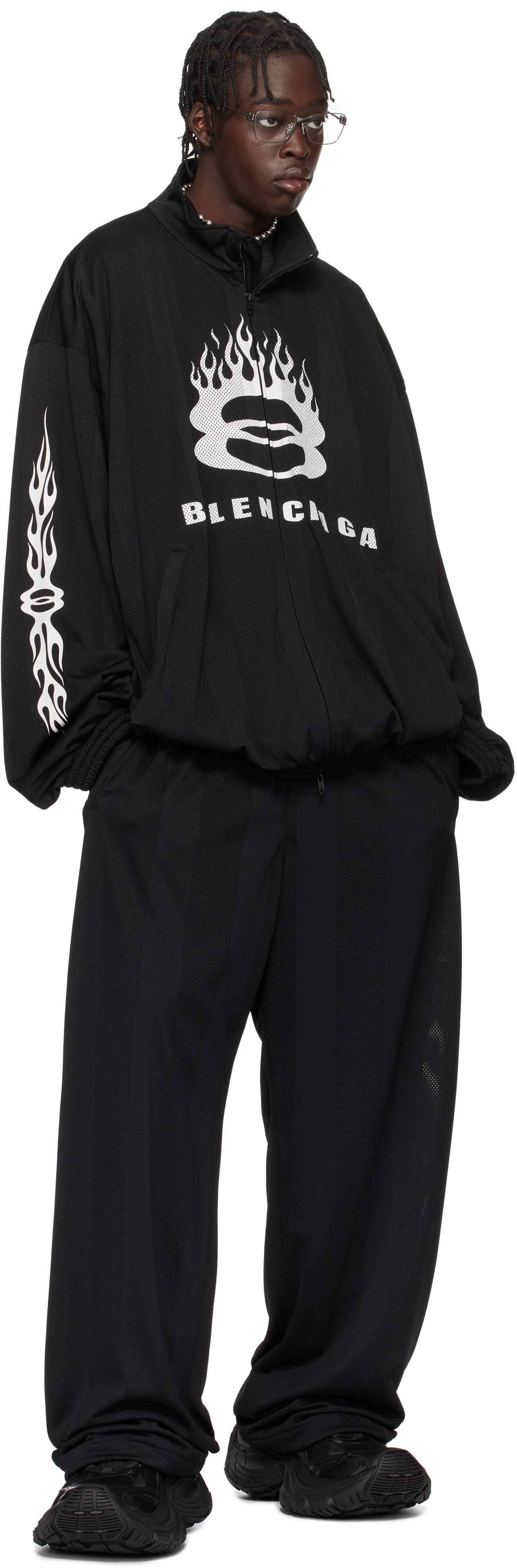 メンズ Balenciaga ブラック ストライプ メッシュ バギー トラック