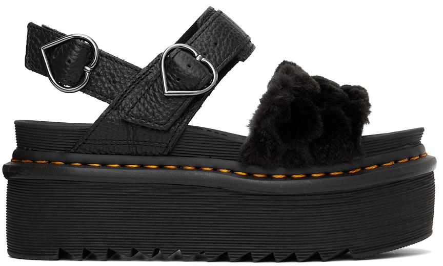 Dr. Martens Faux-fur Voss Quad Fluffy Platform Sandals in Black | Lyst UK