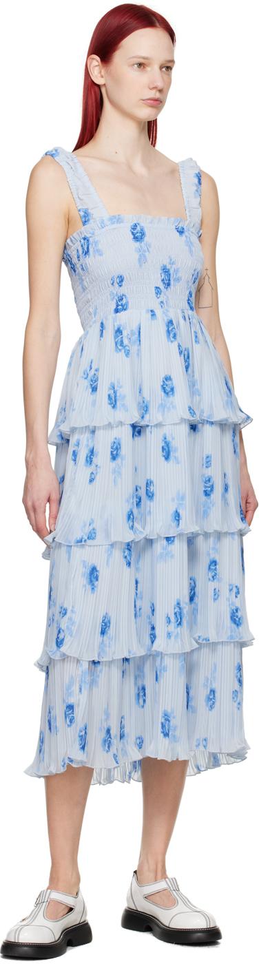 ganni blue zebra dress Rent The Blue Jacquard Open Back Mini Dress By Ganni